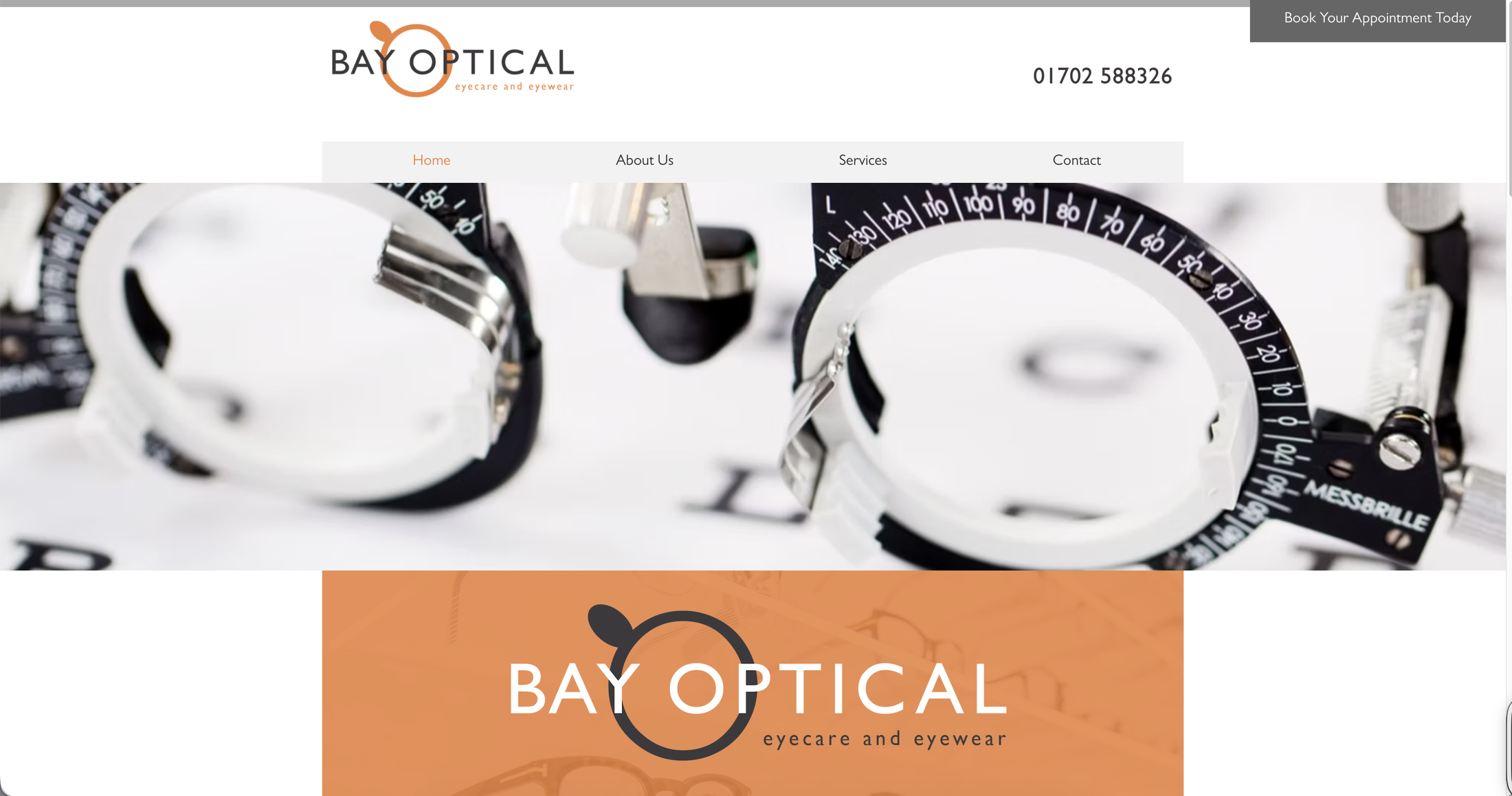 Bay Optical's current live website, a generic template design.