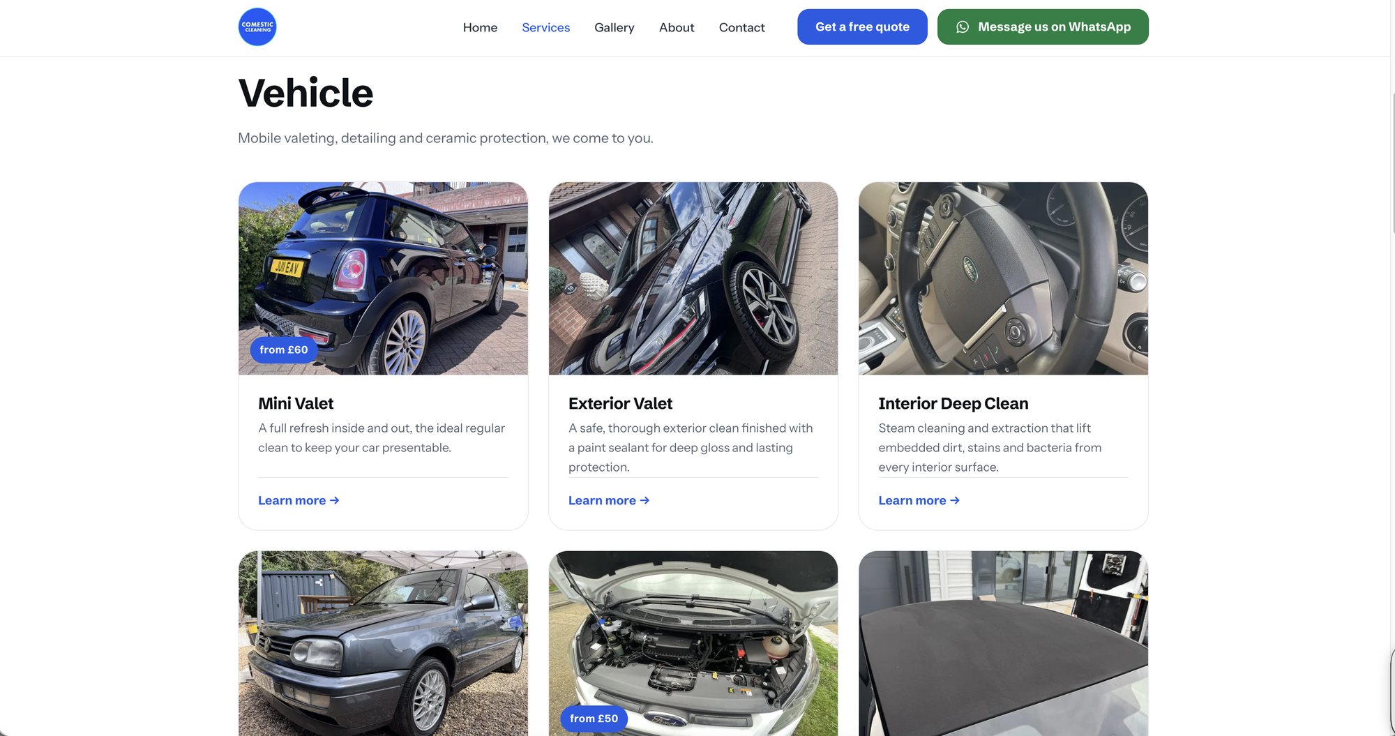 Comestic Cleaning, rebuilt services page.