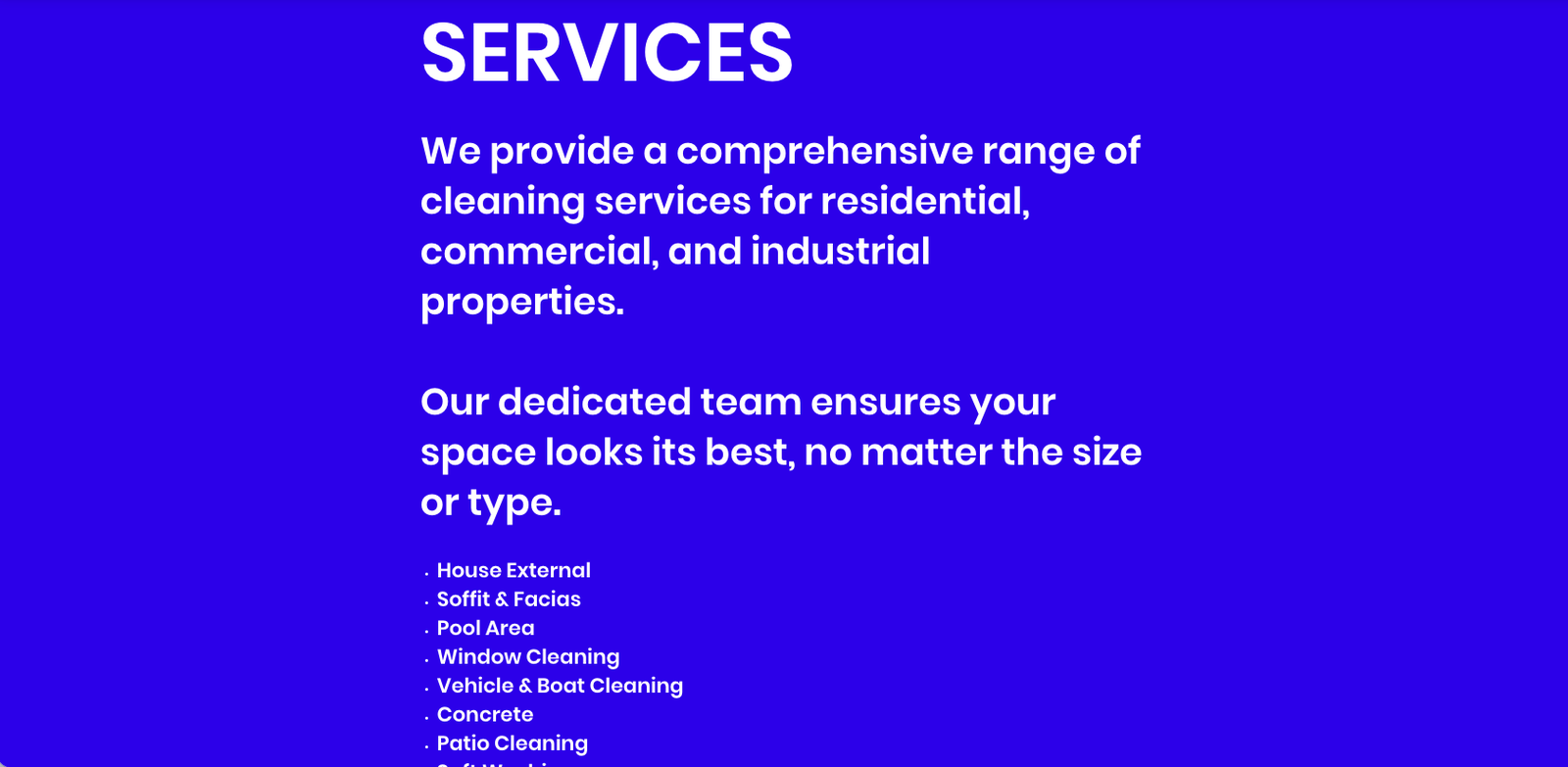 Comestic Cleaning's original 'Services' section and cleaning list.